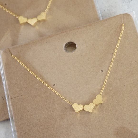 Gold | Three Heart Necklace, Gold Chain - Picture 4 of 6